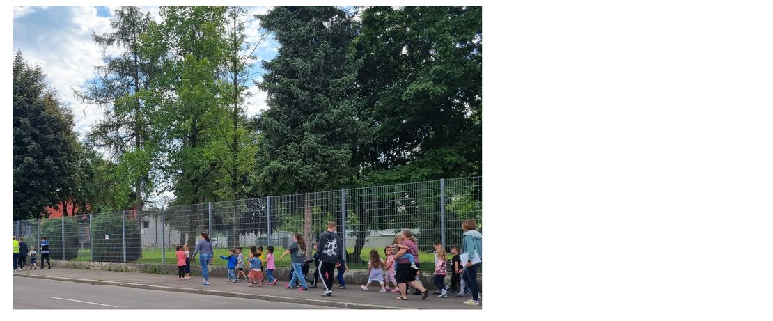  Kita-Kinder, Erzieher und Erzieherinnen auf dem Weg zu Evonik.